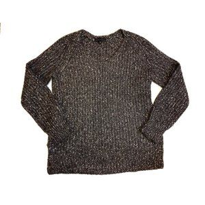 Sanctuary Grey Variegated V Neck Business Casual Preppy Knit Sweater Size Small